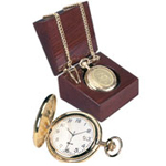 Pocket Watch - Brass Gold Plated. Piano Wood Finish Box  26-G