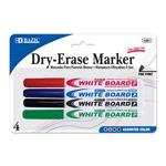 Bazic Assorted Color Fine Tip Dry-Erase Marker 4Pk