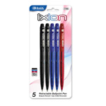 Bazic Retractable Pen 5Pk Asst Color