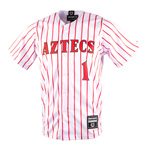 Aztecs #1 Striped Baseball Jersey - White