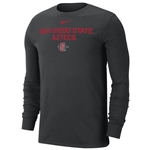 2025 Nike Sideline SDSU Aztecs Long Sleeve Dri-Fit Cotton Tee - Black