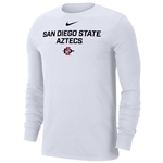 2025 Nike Sideline SDSU Aztecs Long Sleeve Dri-Fit Cotton Tee - White