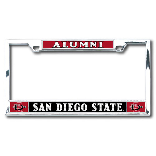 Castum Alumni-SAN Diego State University Premium High Grade Stainless Steel Front & Rear Cover Slim Holder License Plate Frame 2 Holes Anti-Impact Waterproof Shockproof for Automotive License Plate 