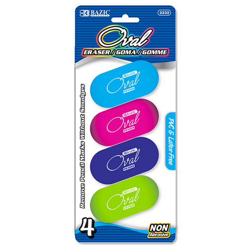 Shop Aztecs - Bazic Bright Color Oval Eraser 4pk
