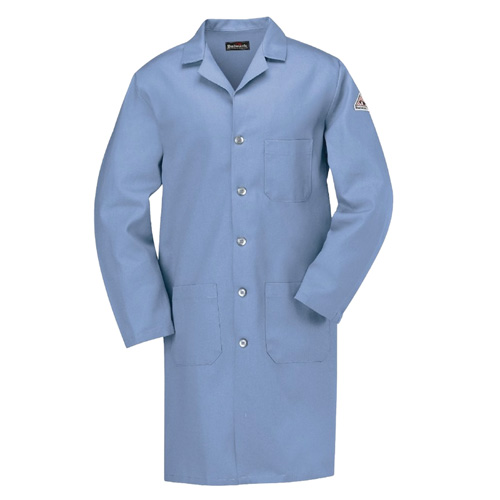 Heavy Duty White Butcher Coat With Blue Collar 