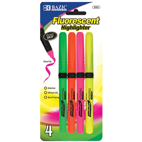 Shop Aztecs - Bazic Color Fluorescent Highlighters 4 Pack Shop Aztecs - Bazic Color Fluorescent Highlighters 4 Pack