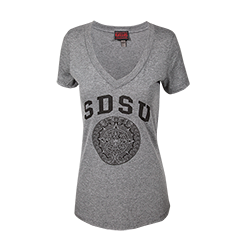 Women's Aztec Calendar V-Neck Tee-Gray