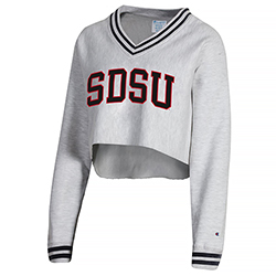 SDSU Womens Reverse Weave Crop - Cream/Red