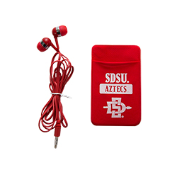 SDSU Aztecs with SD Spear Cellphone ID Case with Earbuds - Red