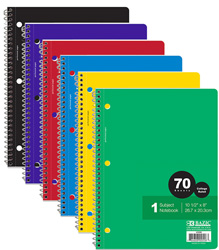 Bazic 1 Subject 70ct Notebooks - Assorted Colors