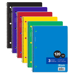 Bazic 3 Subject 120ct Notebooks - Assorted Colors