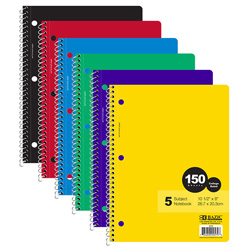 Bazic 5 Subject 150ct Notebooks - Assorted Colors