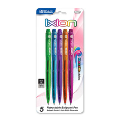 Bazic Retractable Pens 5pk - Black color pens