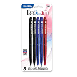 Bazic Retractable Pen 5Pk Asst Color