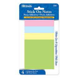 Bazic Sticky Note 3"X3" 4Pk 50Ct