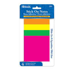 Sticky Note Neon 3"X3" 4Pk 40Ct