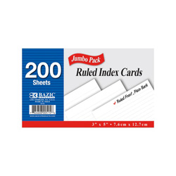 Bazic 200Ct 3X5" Ruled White Index Card