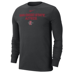2025 Nike Sideline SDSU Aztecs Long Sleeve Dri-Fit Cotton Tee - Black