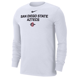 2025 Nike Sideline SDSU Aztecs Long Sleeve Dri-Fit Cotton Tee - White
