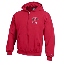 Youth Full Zip Hood with SD Interlock over Aztecs - Red
