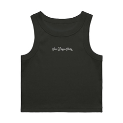 Womens ribbed tanks with San Diego State in Script - Black