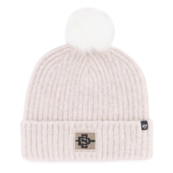 Womens Ribbed Knit Beanie With Fluffy Pom SD Interlock