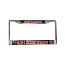 Licence Plate Frame With Aztecs Over San Diego State With Hibiscus Flowers
