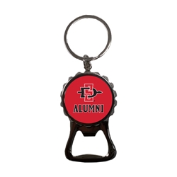 Metal bottle opener key tag with SD Interlock Alumni