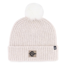 Wms Ribbed Knit Beanie With Fluffy Pom SDI